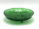 Vintage Mid-Century Anchor Hocking Dark Emerald Green Hobnail Glass Footed Bowl
