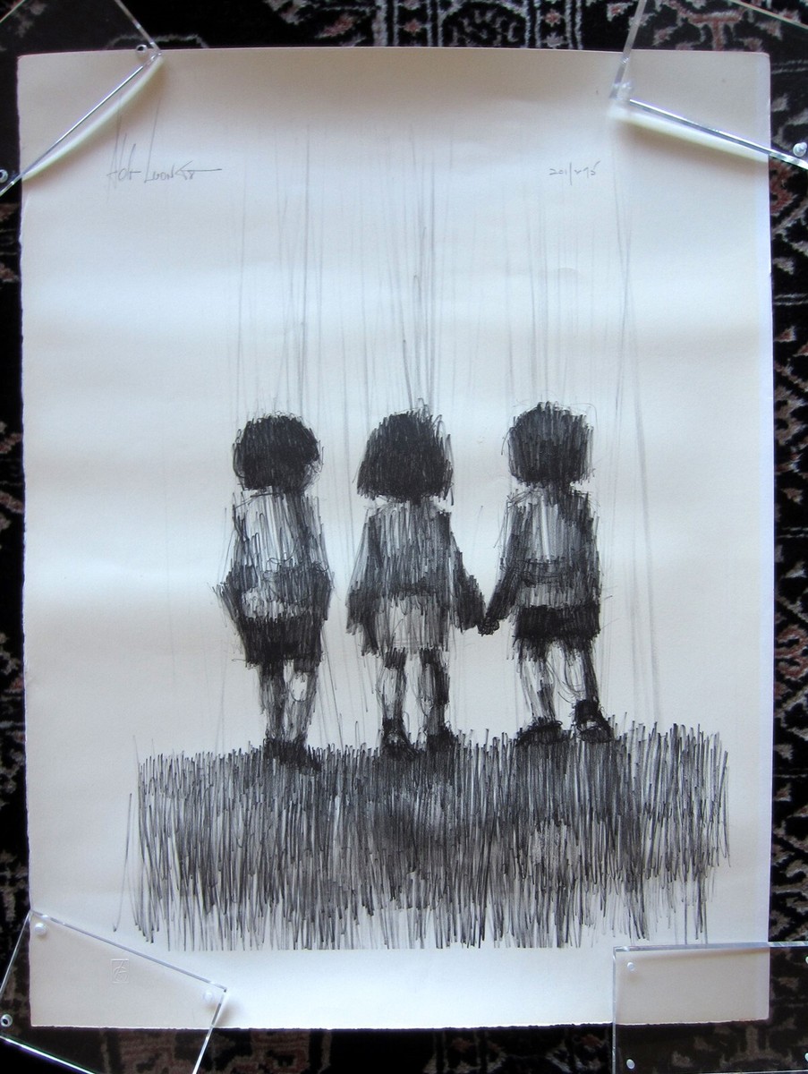 ALDO LUONGO LITHOGRAPH 3 CHILDREN BLACK & WHITE SIGNED 20 x