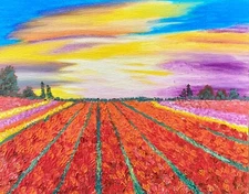 Colorful Tulips – Original Impasto Oil Painting of Dutch Landscape