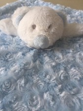 Blankets and Beyond White Bear with Blue Blanket Swirls Pacifier Holder