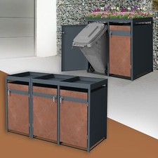 Cache-poubelle abri en acier avec toit 3 poubelles anthracite 40L 200x80x116,3cm