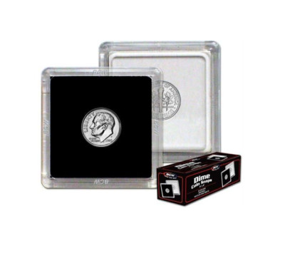 (10) BCW Premium 2x2 Snap Coin Holders Dime Size 17.9mm Black Frame Double Sided