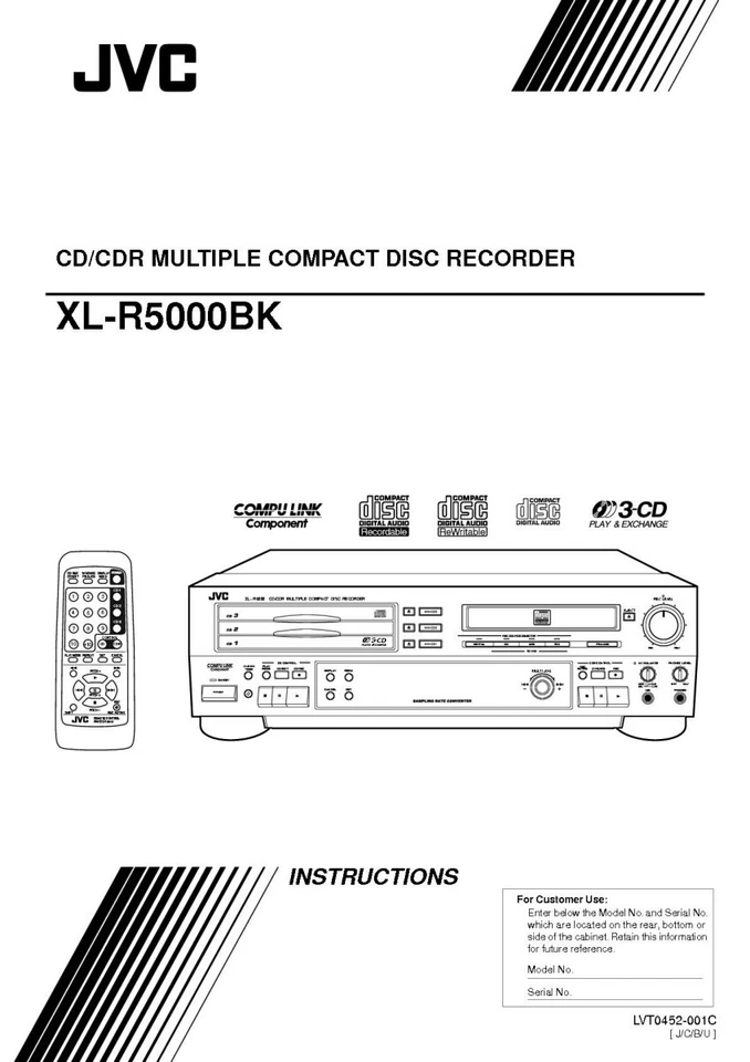 JVC XL-R5000BK CD Recorder Owners Instruction Manual Reprint