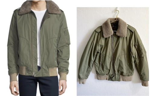 rag & bone Men's Green removable Shearling Collar Flight Bomber Jacket MEDIUM - Picture 1 of 24