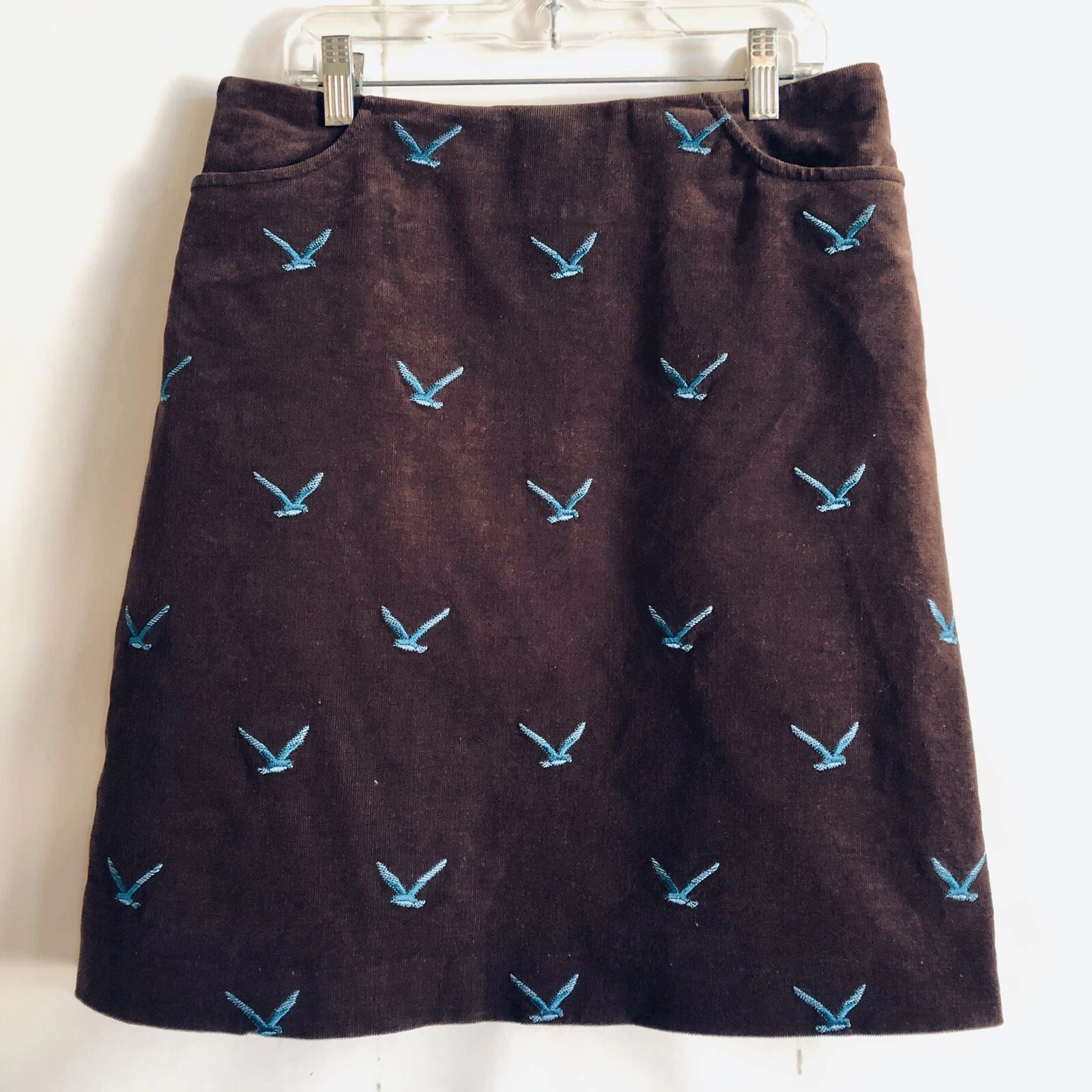 VTG Lilly Pulitzer Women’s Embroidered Blue Birds Brown Velvet A-Line Skirt Sz 4