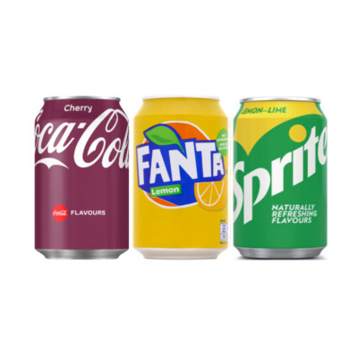 Coca Cola Cherry, Fanta Lemon Sprite je 24x0,33l Dosen (72 Dosen gesamt)