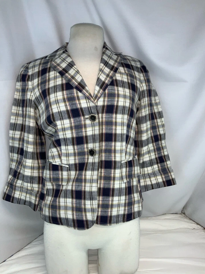 Lafayette Blazer куртка Sz 2 P желтовато-коричневый синий клетку все льняное 2B LNWOT YGI L0-130 - Изображение 2 из 4