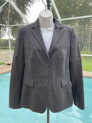 Blazer Akris Taille 10 Noir Avec Détails Simili Cuir - Laine - Occasion Très Bon état