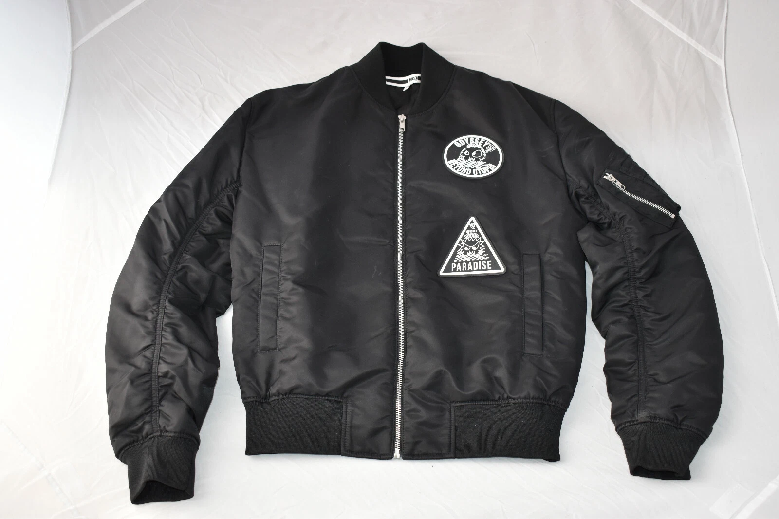 Giacca cappotto bomber Alexander McQueen MCQ logo MA 1 nero cerniera attraverso uomo piccola