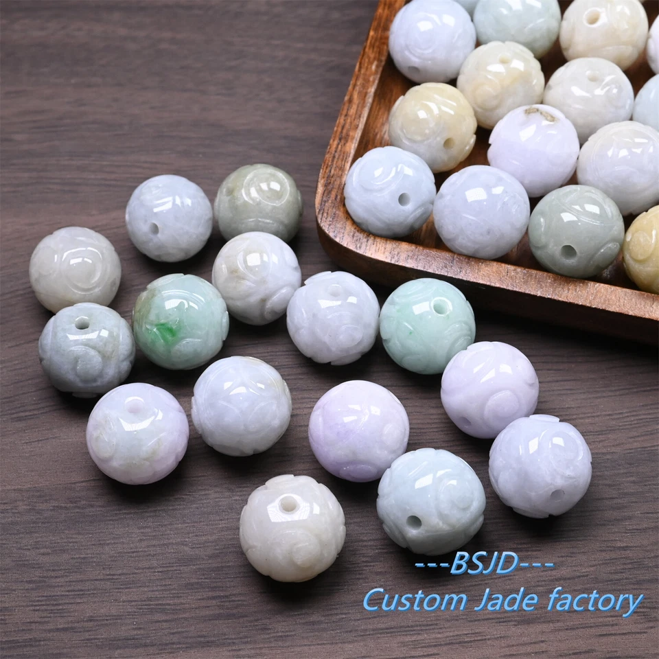 Venta al por mayor Pendientes Bola 18mm Grado A Jade Dragón Cuentas Birmania Jadeíta Jade Blanco Foto 4 de 4