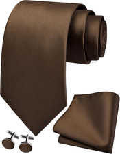 Solid Color Formal Necktie and Pocket Square Cufflinks Sets for Men Gift Box