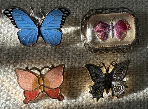 Lotto di 4 spille farfalla smaltate oro argento vintage