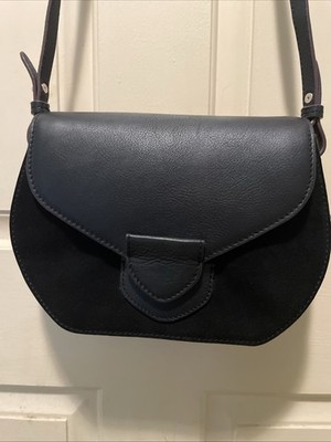Lucky Brand Black Fora Leather Suede Crossbody Saddle Bag With Magnetic Closure