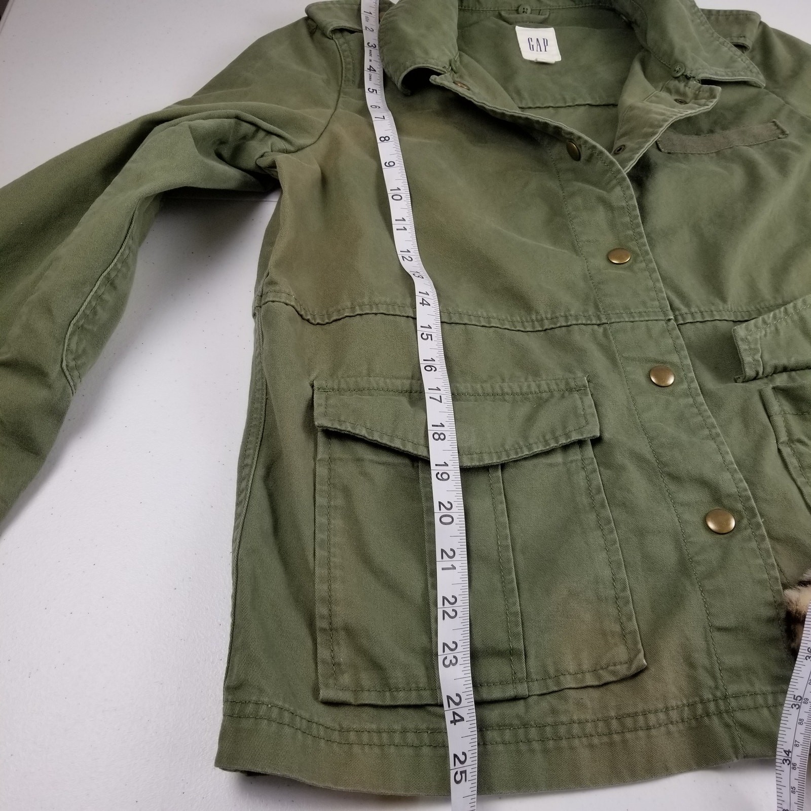 Gap Green Utility Jacket Removeable Leopard Faux … - image 6