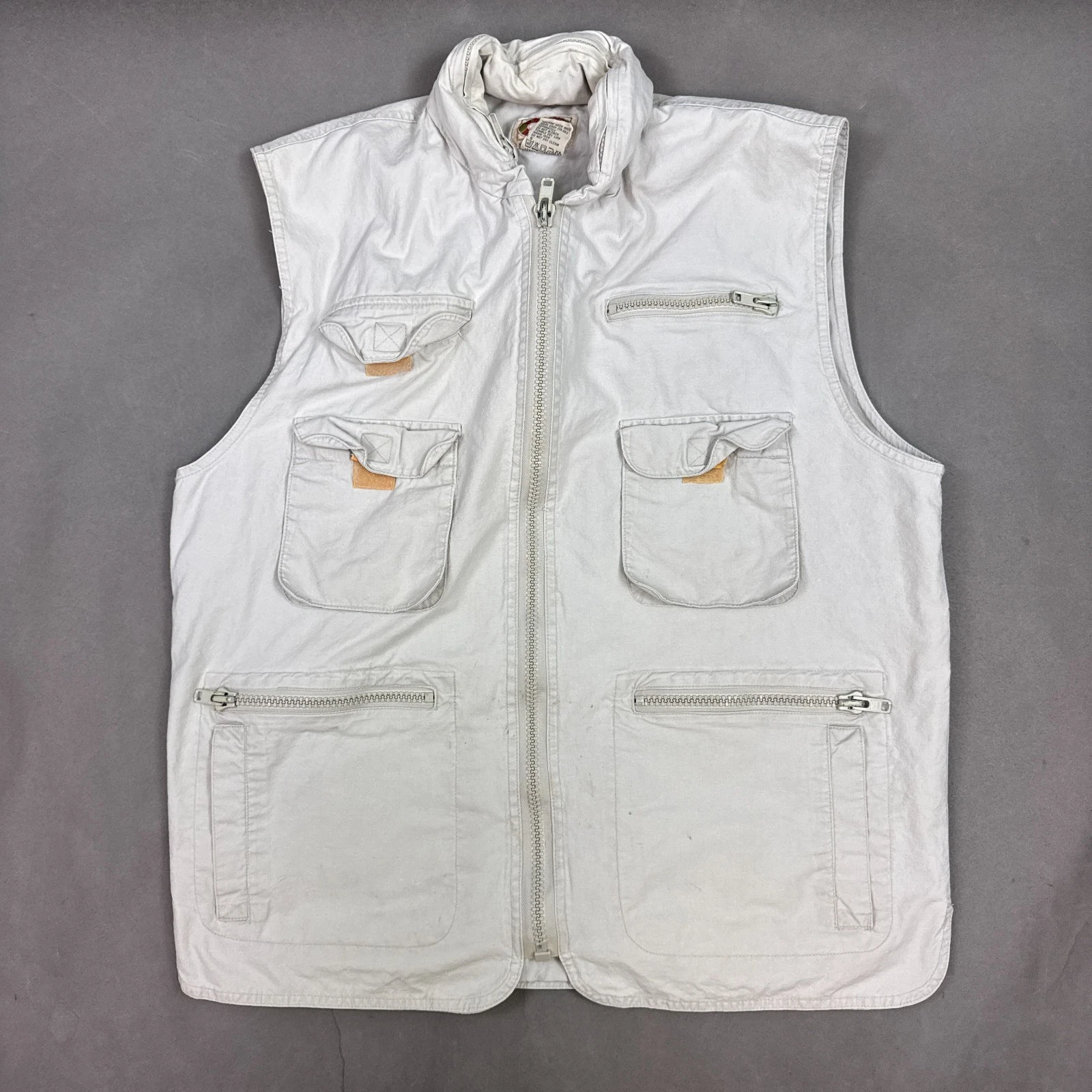 Vintage Banana Republic Vest Mens Large Beige Safari Photography Fish Hunt Hood