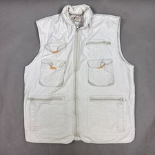Vintage Banana Republic Vest Mens Large Beige Safari Photography Fish Hunt Hood