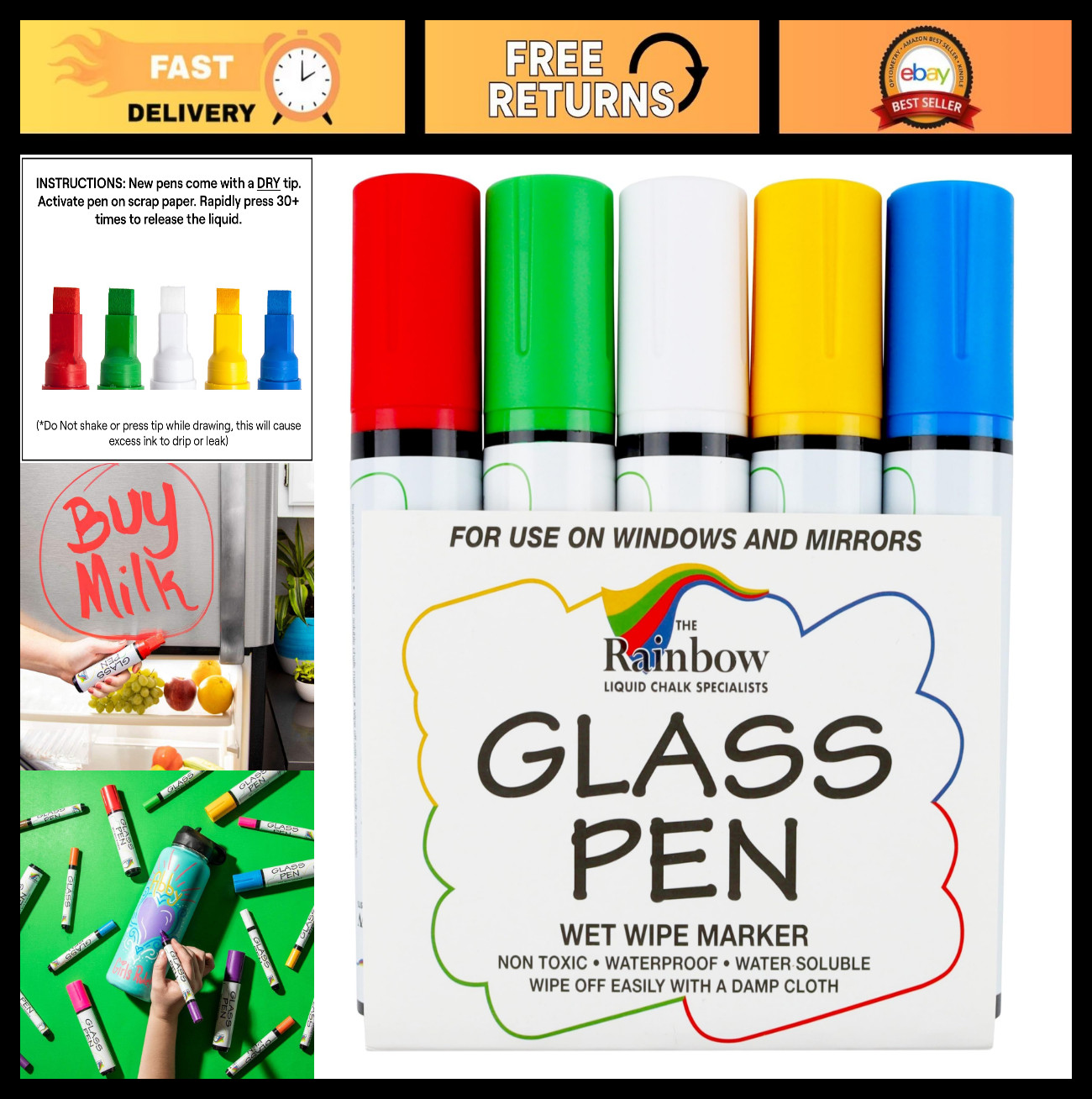 Liquid Chalk Glass Pen Set - Jumbo Tip Window Markers for Weddings, Parties, & M