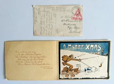 WW1 CHRISTMAS CARD BEF 1915 PTE WILLIAM HUNTER ORIGINAL COLOURED SKETCH .RARE