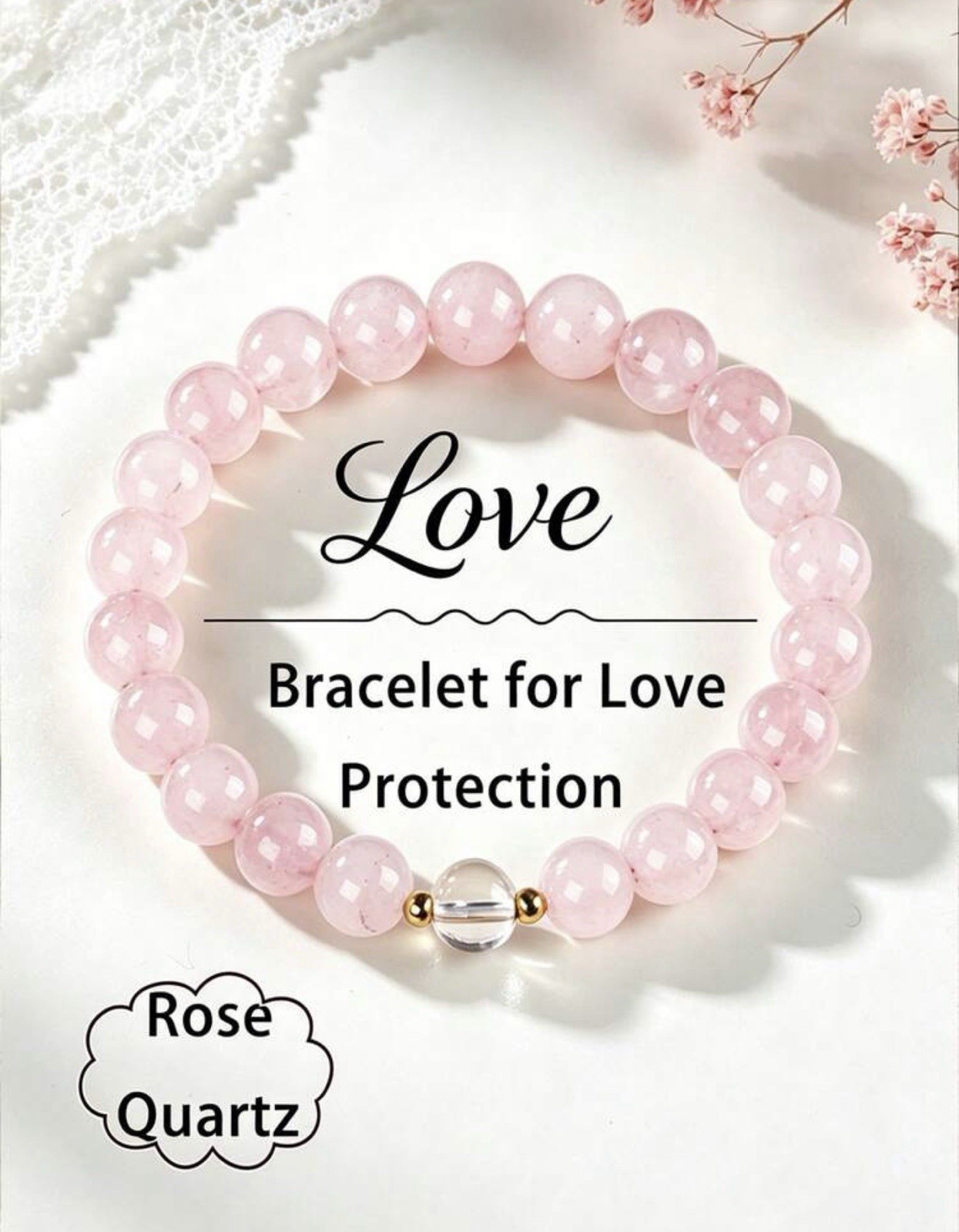 Bracelet femme en quartz rose naturel véritable de 8mm lithothérapie