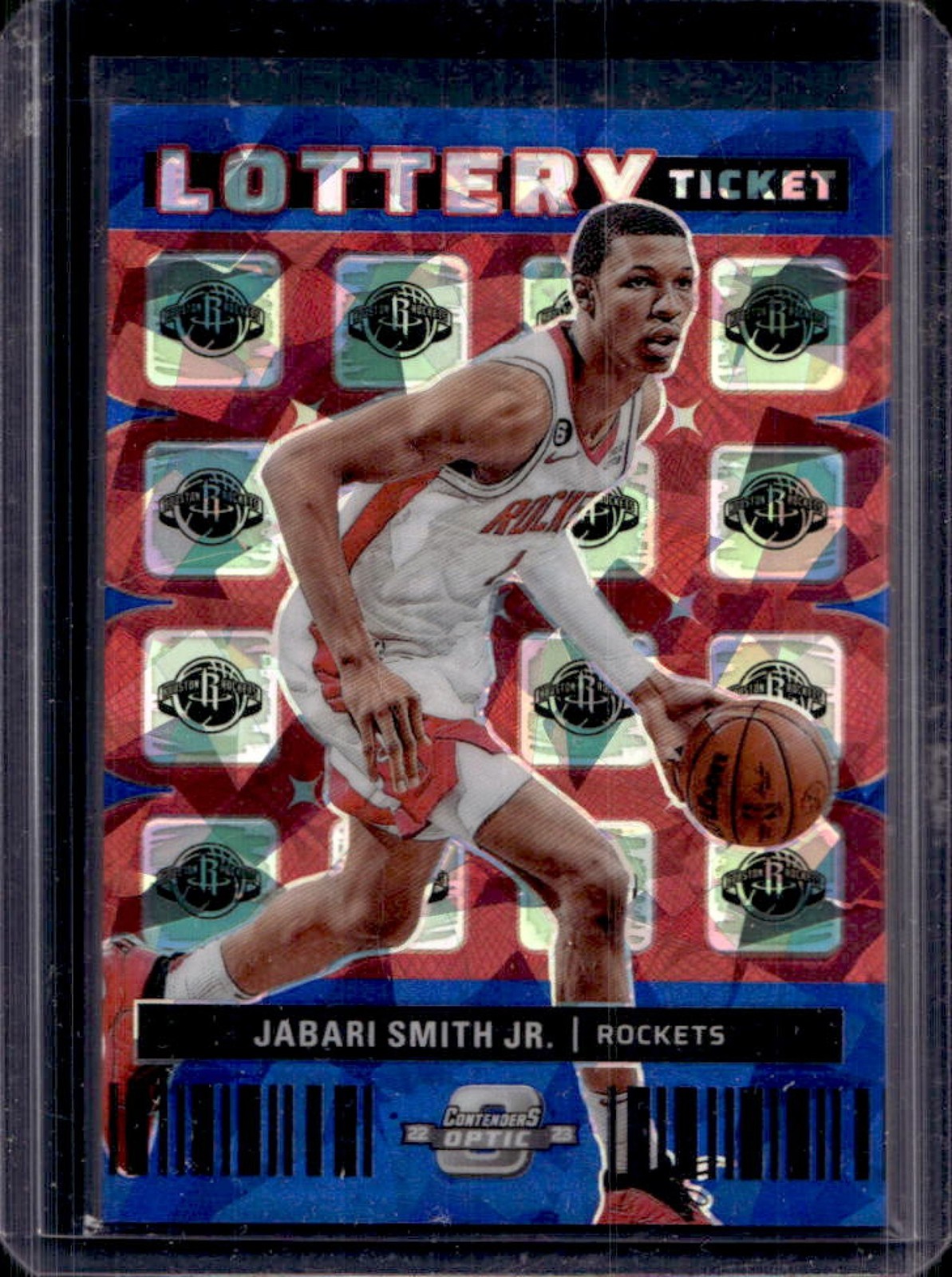 2022-23 Contenders Optic Jabari Smith Jr. Lottery Ticket Blue Cracked Ice RC /75