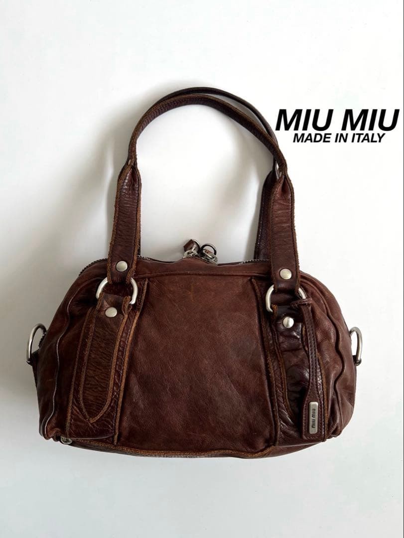 Miu Miu Leather Boston Shoulder Bag 90s Archive Mini Brown Handbag