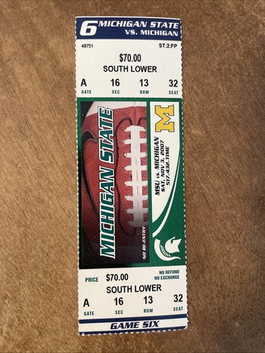2007 Michigan vs MSU Football Ticket Stub unbenutzt Mike Hart Little Brother - Bild 2 von 3