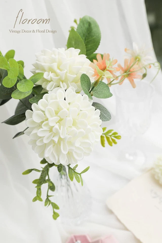 Flores de dalia artificiales 25 piezas rosas falsas de espuma de marfil de aspecto real con tallos... Foto 4 de 4