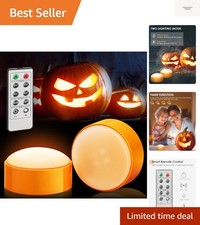 2-Pack Halloween LED Pumpkin Lights with Remote and Timer, Battery Operated O...