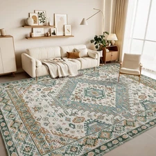 Orhopui Washable Area Rug with Non-Slip Backing for Living Room, Bedroom Green