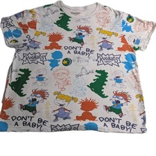 Nickelodeon Rugrats All Over Print Graphic T Shirt Mens 2XL White Cartoon
