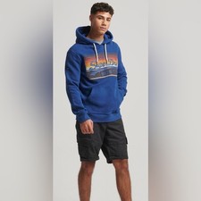 Superdry Vintage Blue Hoodie with Multicolor Logo
