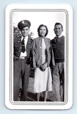 Old Vintage Photo TRIO WOMAN MEN ARMY SOLDIER 1938 ANTIQUE SNAPSHOT