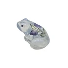 Fenton Iridescent Frog Clear Hand Painted Signed Figurine Purple Violet Flowers