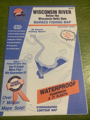 FHS Wisconsin River Dells Dam  Area Detailed Lake Map Fishing Hot Spots Deluxe