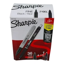 36 Sharpie Markers Sharpies Fine Point Black Permanent Markers + BONUS S-Gel Pen