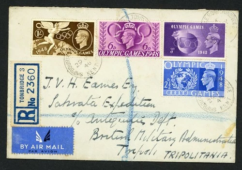 Great Britain 1948 Olyimpics set on FDC addressed to B.O.I.C Tripolitania