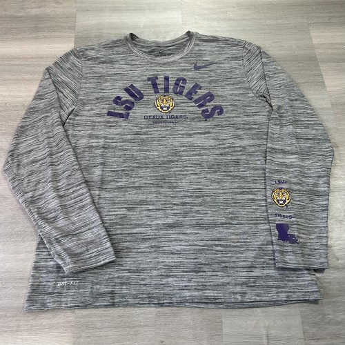 Nike LSU Tigers Camicia Uomo Grande Grigio NCAA Calcio Dri Fit Manica Lunga