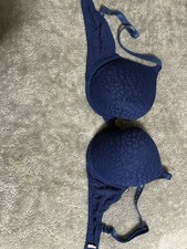 PINK Push Up Bra 34D Underwired Adjustable Straps Blue Animal Print