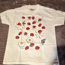 Hanes Kids Unisex White Ladybug Daisy Graphic Short Sleeve T-Shirt Size S 6-8