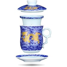 400ml Chinesische Teetasse, 4 in 1 Tee Becher Porzellan mit Sieb/Infusor/Deck...