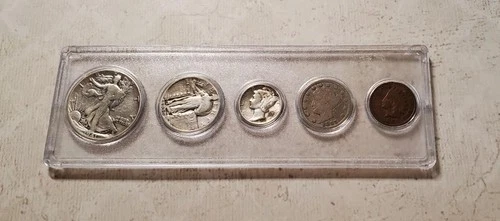 1085----Encased mix of old coins - 1897 to 1945 three silver