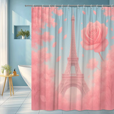 Pink Eiffel Tower Shower Curtain - Floral Paris Design
