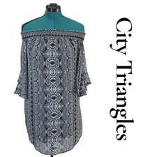 City Triangles Womens Black White Paisley Off...