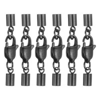 6Er-Set Lederendkappen 3Mm Mit Karabinerhaken FüR Schmuck, Schwarz