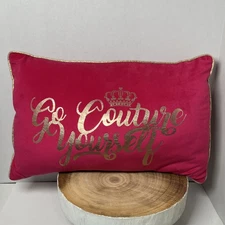 Fun Juicy Go Couture Yourself Hot Pink & Gold Throw Accent Lumbar Pillow