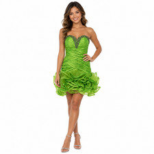 Mac Duggal Womens Green Beaded Strapless Mini Prom Formal Gown Pageant Dress 0
