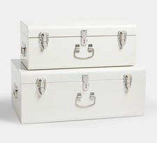 Beautify Set Of 2 Cream Metal Trunks Storage Organiser Lockable BFTY Stackable