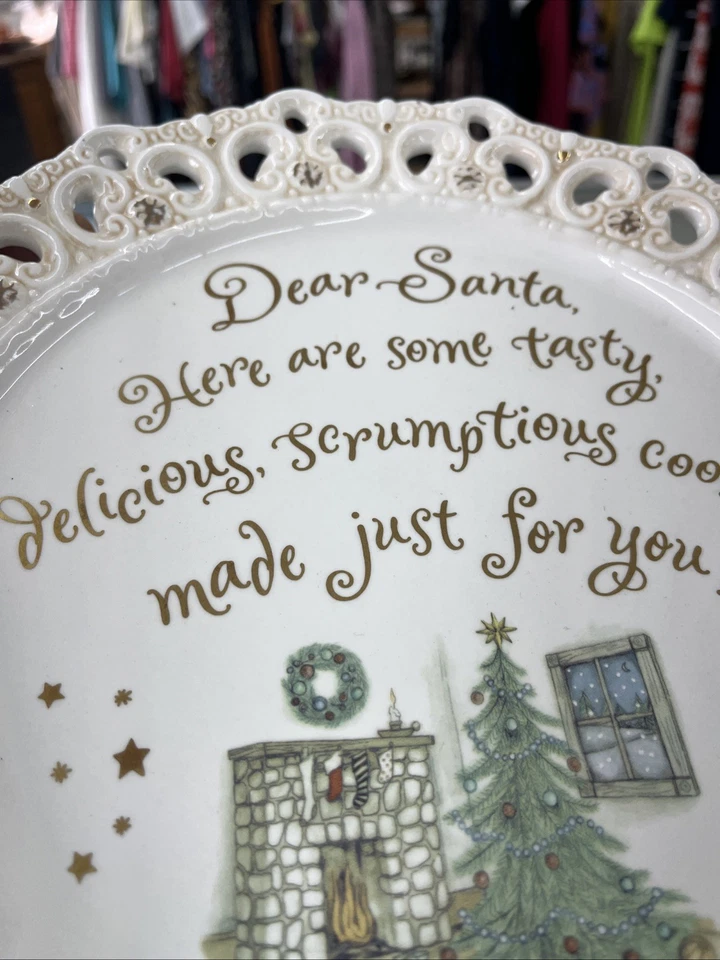 Grasslands Road Christmas Cookie Plate Gold Trim Ornate Dear Santa - Image 3 of 4