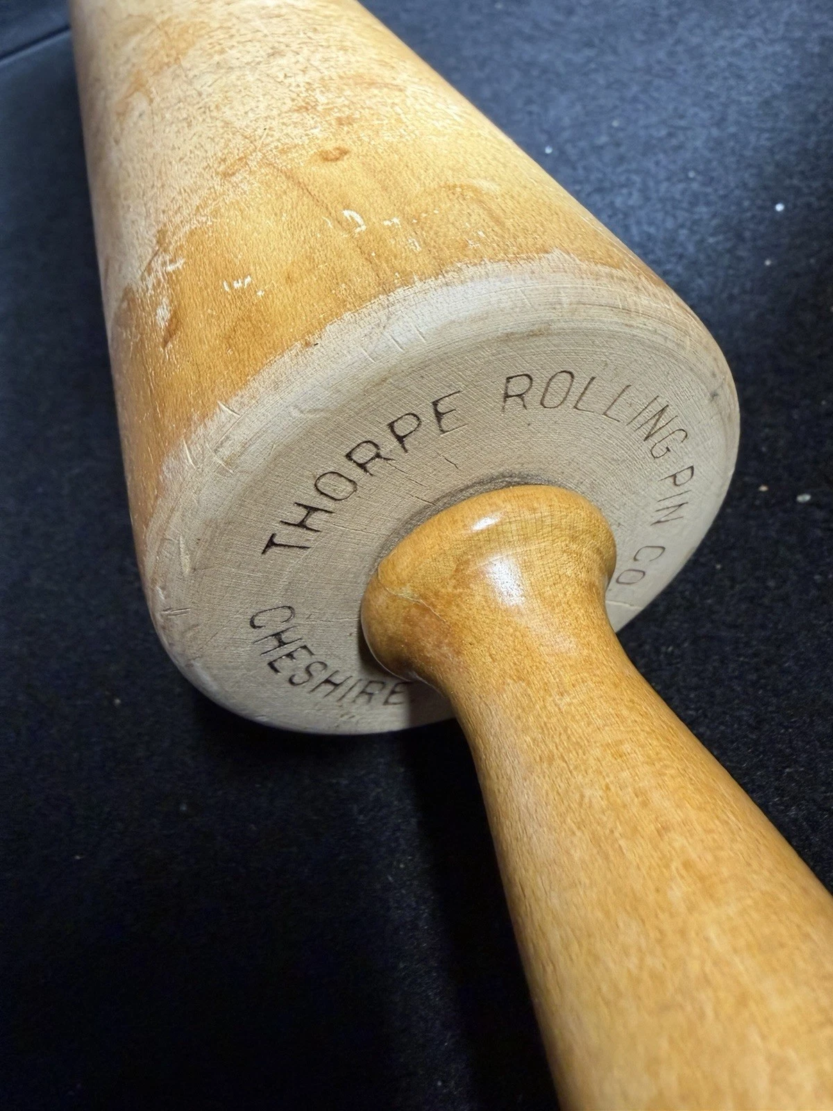 Vintage Thorpe Rolling Pin – 22" Hardwood – Cheshire CT USA 12" by 3"