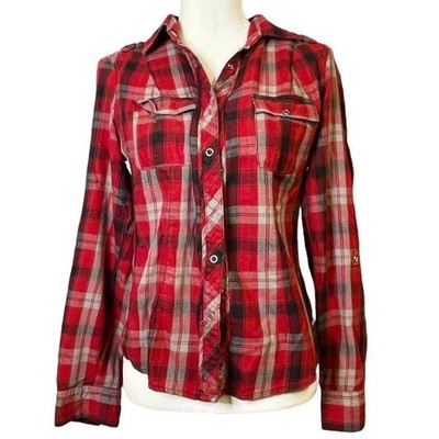Miley Cyrus x Max Azria Long Sleeve Plaid Flannel Button Down Shirt Sz Large